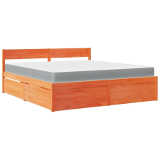 vidaXL viaszbarna tömör fenyőfa ágy fiókokkal és matraccal 180x200 cm ágy és ágykellék