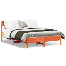 vidaXL viaszbarna tömör fenyőfa ágykeret fejtámlával 135 x 190 cm ágy és ágykellék
