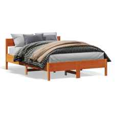 vidaXL viaszbarna tömör fenyőfa ágykeret fejtámlával 135 x 190 cm ágy és ágykellék
