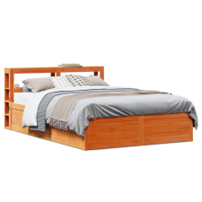 vidaXL viaszbarna tömör fenyőfa ágykeret fejtámlával 135 x 190 cm ágy és ágykellék