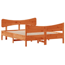 vidaXL viaszbarna tömör fenyőfa ágykeret fejtámlával 135 x 190 cm (3216398) ágy és ágykellék