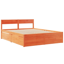 vidaXL viaszbarna tömör fenyőfa ágykeret fiókokkal 150 x 200 cm ágy és ágykellék