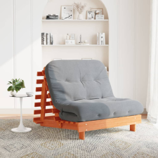vidaXL viaszbarna tömör fenyőfa futon kanapéágy matraccal 100x206x11cm bútor