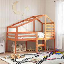 vidaXL viaszbarna tömör fenyőfa magasított ágy tetővel 80 x 200 cm ágy és ágykellék