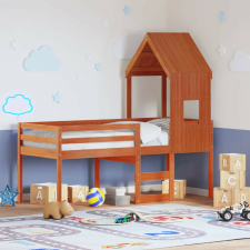 vidaXL viaszbarna tömör fenyőfa magasított ágy tetővel 80 x 200 cm ágy és ágykellék
