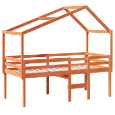 vidaXL viaszbarna tömör fenyőfa magasított ágy tetővel 90 x 200 cm ágy és ágykellék
