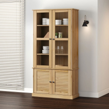vidaXL VIGO üvegvitrines tömör fenyőfa éjjeliszekrény 85x35x170 cm bútor