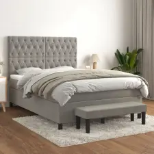 vidaXL világosszürke bársony rugós ágy matraccal 140x190 cm ágy és ágykellék