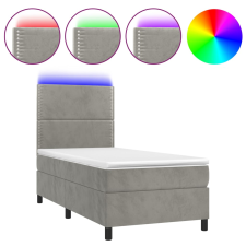 vidaXL világosszürke bársony rugós és LED-es ágy matraccal 100x200 cm (3136047) ágy és ágykellék