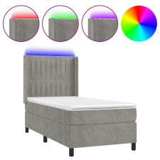 vidaXL világosszürke bársony rugós és LED-es ágy matraccal 100x200 cm (3139667) ágy és ágykellék