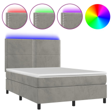 vidaXL világosszürke bársony rugós és LED-es ágy matraccal 140x190 cm (3136059) ágy és ágykellék
