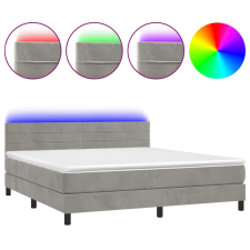 vidaXL világosszürke bársony rugós és LED-es ágy matraccal 160x200 cm (3134471) ágy és ágykellék