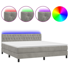 vidaXL világosszürke bársony rugós és LED-es ágy matraccal 160x200 cm (3134591) ágy és ágykellék