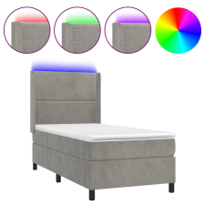 vidaXL világosszürke bársony rugós és LED-es ágy matraccal 90x200 cm (3139481) ágy és ágykellék