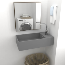 vidaXL világosszürke falra szerelhető kerámia mosdókagyló túlfolyóval fürdőszoba kiegészítő
