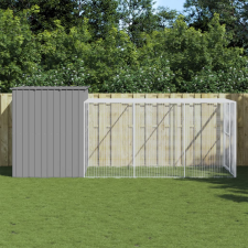 vidaXL világosszürke horganyzott acél kifutós kutyaház 214x457x181 cm szállítóbox, fekhely kutyáknak