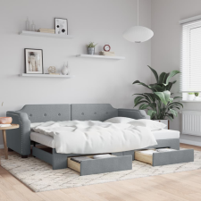 vidaXL világosszürke kihúzható szövet heverő fiókokkal 90 x 200 cm ágy és ágykellék