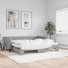 vidaXL világosszürke kihúzható szövet heverő matracokkal 90 x 190 cm ágy és ágykellék