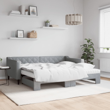 vidaXL világosszürke kihúzható szövet heverő matracokkal 90 x 190 cm ágy és ágykellék