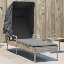 vidaXL világosszürke polyrattan napozóágy tetővel kerti bútor