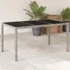 vidaXL Világosszürke polyrattan üveglapos kerti asztal 150x90x75 cm