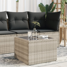 vidaXL világosszürke polyrattan üveglapos kerti asztal 55x55x37 cm kerti bútor