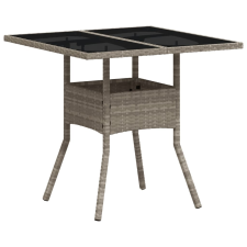 vidaXL világosszürke polyrattan üveglapos kerti asztal 80 x 80 x 75 cm (368131) kerti bútor