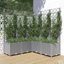 vidaXL Világosszürke PP rácsos kerti ültetőláda 120 x 120 x 136 cm kerti tárolás