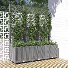 vidaXL világosszürke PP rácsos kerti ültetőláda 120 x 40 x 136 cm kerti tárolás