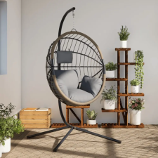 vidaXL Világosszürke rattan és acél függő kagylószék állvánnyal kerti bútor