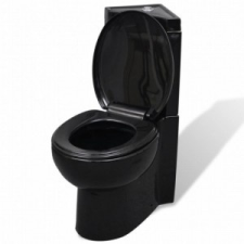 vidaXL WC Kerámia Fürdőszoba Vécé Fekete fürdőszoba kiegészítő