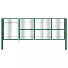 vidaXL Zöld acél kerti kerítéskapu póznákkal 350 x 100 cm kerti bútor