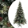 vidaXL zöld/fehér PVC és PE karácsonyfa LED-del és tobozzal 225 cm