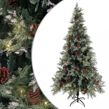 vidaXL zöld/fehér PVC és PE karácsonyfa LED-del és tobozzal 225 cm műfenyő