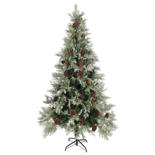 vidaXL zöld/fehér PVC és PE karácsonyfa LED-del és tobozzal 225 cm (3094566) - Műfenyő műfenyő