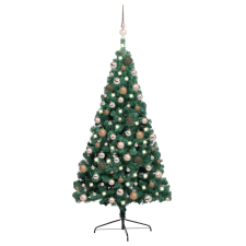 vidaXL zöld fél műkarácsonyfa LED fényekkel és gömbszettel 240 cm (3077567) műfenyő
