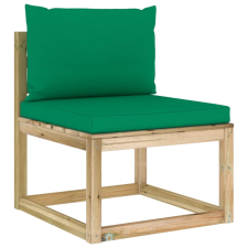 vidaXL zöld impregnált fenyőfa kerti középső kanapé párnákkal kerti bútor