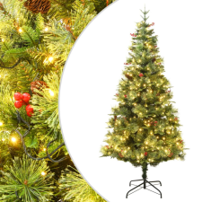 vidaXL Zöld karácsonyfa LED-fényekkel és fenyőtobozokkal 195 cm karácsonyi dekoráció