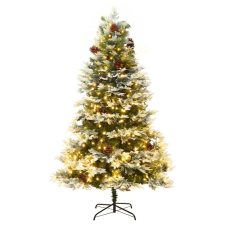 vidaXL zöld karácsonyfa LED-fényekkel és fenyőtobozokkal 195 cm (344297) műfenyő