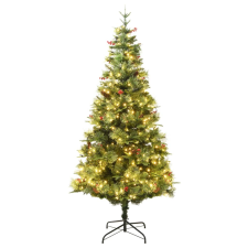 vidaXL zöld karácsonyfa LED-fényekkel és fenyőtobozokkal 225 cm (344290) műfenyő