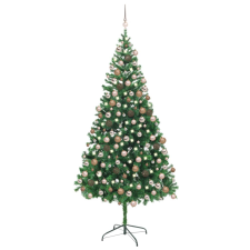 vidaXL zöld műkarácsonyfa LED-fénnyel és gömbszettel 210 cm 910 ággal   (3077576) műfenyő