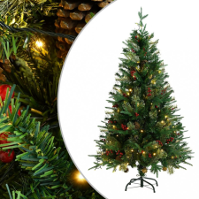 vidaXL Zöld PVC és PE karácsonyfa LED-ekkel és fenyőtobozokkal 150 cm műfenyő