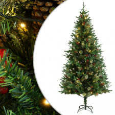 vidaXL Zöld PVC és PE karácsonyfa LED-ekkel és fenyőtobozokkal 225 cm műfenyő