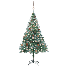 vidaXL zúzmarás karácsonyfa LED-del / gömbszettel / tobozzal 150 cm (3077613) műfenyő