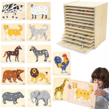 Viga 12 db-os montessori fogantyús puzzle készlet - tárolóval puzzle, kirakós