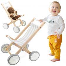 Viga fa babakocsi gumírozott kerekekkel - 38 cm-es babákhoz játék babakocsi