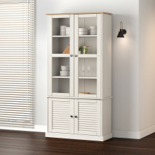  VIGO fehér üvegvitrines tömör fenyőszekrény 85x35x170 cm bútor