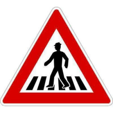  Vigyázat, gyalogos átkelőhely (A11) közlekedési tábla információs címke
