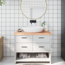 világosbarna kezelt tömör fa fürdőszobai pult 100x40x6 cm építőanyag