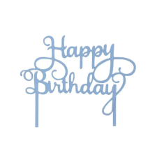 Világoskék Happy Birthday felirat tortadísz sziluett sütés és főzés